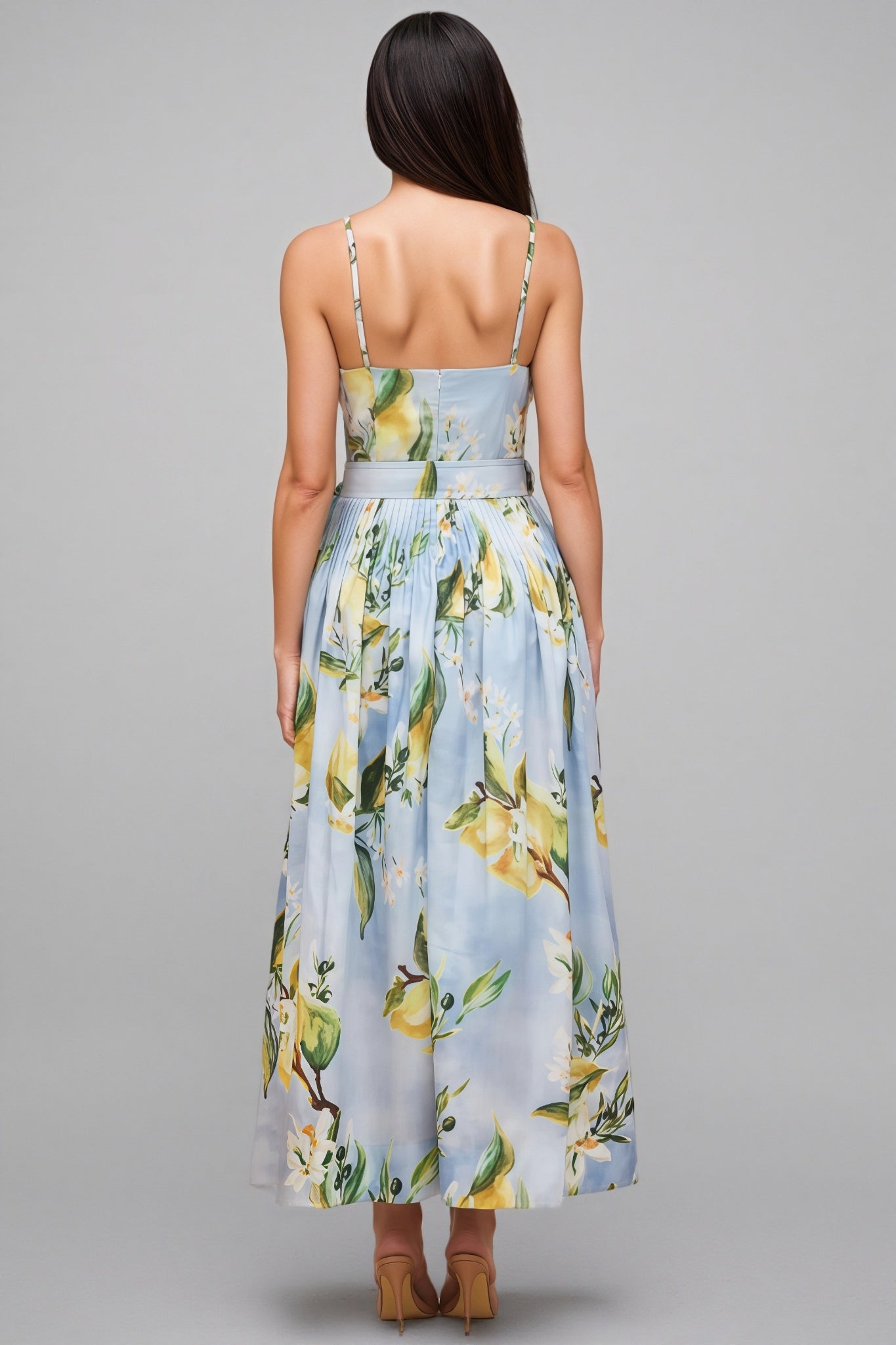 Paca Lemon Print Spaghetti Strap Maxi Dress