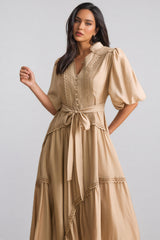 Beaufort Lace Trim Puff Sleeve Maxi Dress
