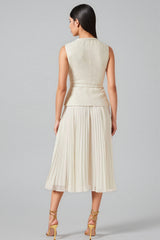 Zahra White Boucle Belted Midi Dress Set
