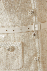 Zahra White Boucle Belted Midi Dress Set