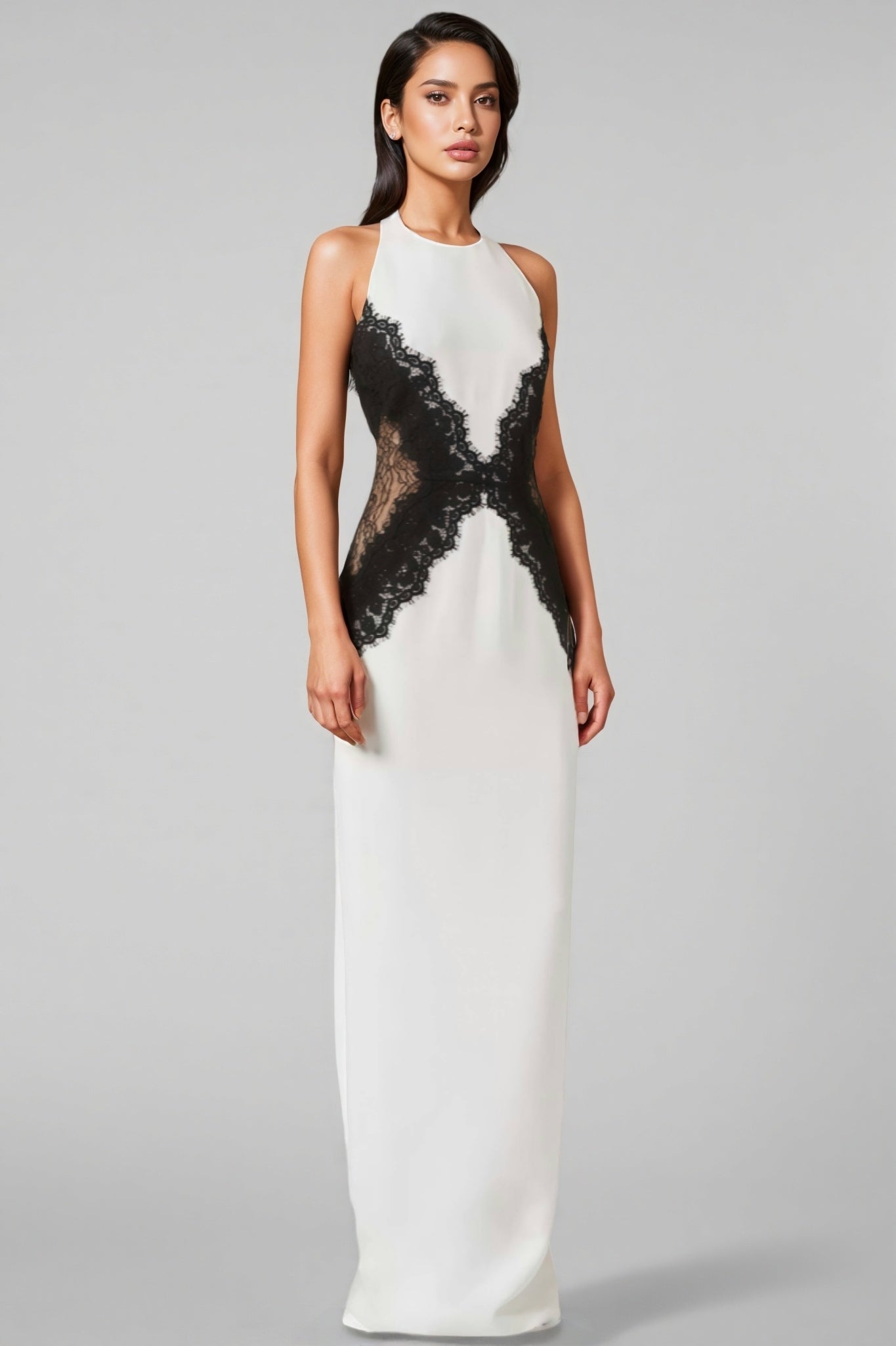 Kellan Crepe And Lace Open Back Maxi Dress