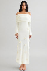 Barbara Off Shoulder Knit Rose Maxi Dress
