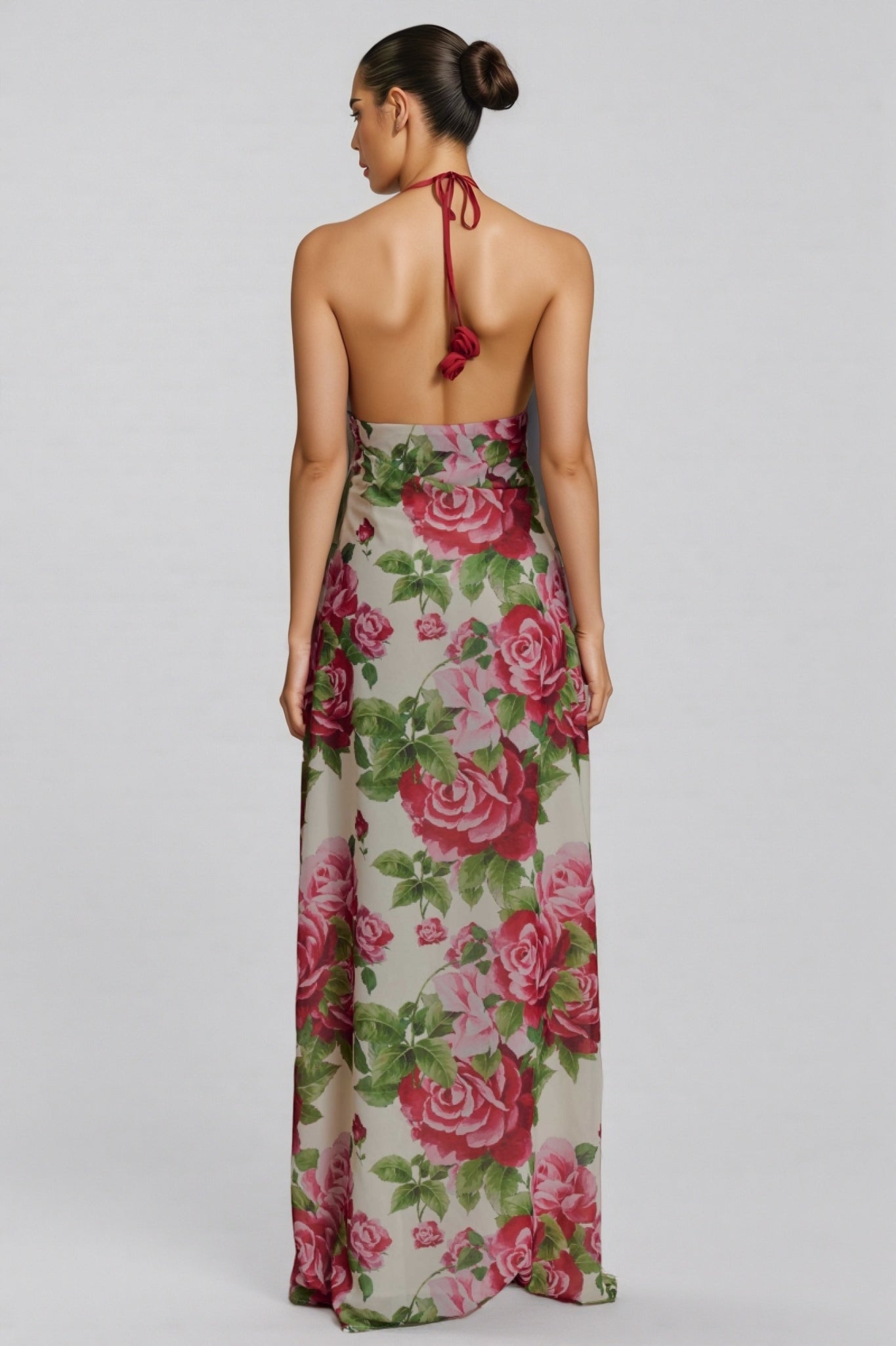Ysraela Cowl Neck 3D Floral Maxi Dress