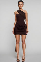 Gevalf Brown Slinky And Mesh Mini Dress