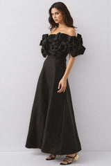 Paca Black Strapless 3D Floral Maxi Dress