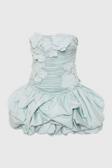 Rylerd Strapless 3D Flower Puff Mini Dress