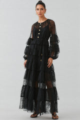 Varekx Black Round Neck Lace Maxi Dress