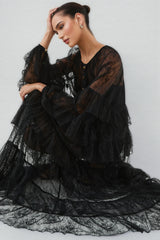 Varekx Black Round Neck Lace Maxi Dress