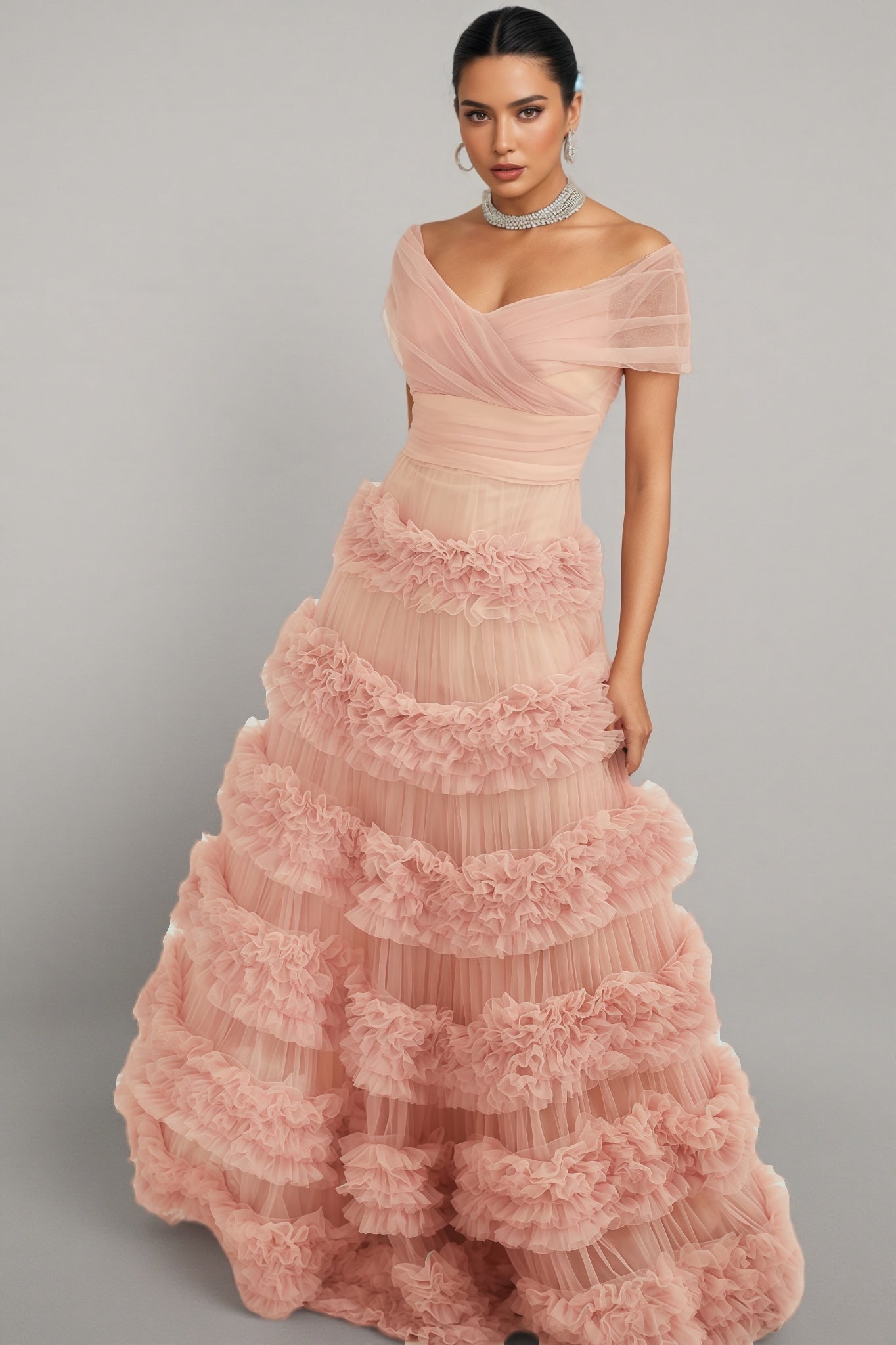 Quinly Pink Tiered Maxi Dress