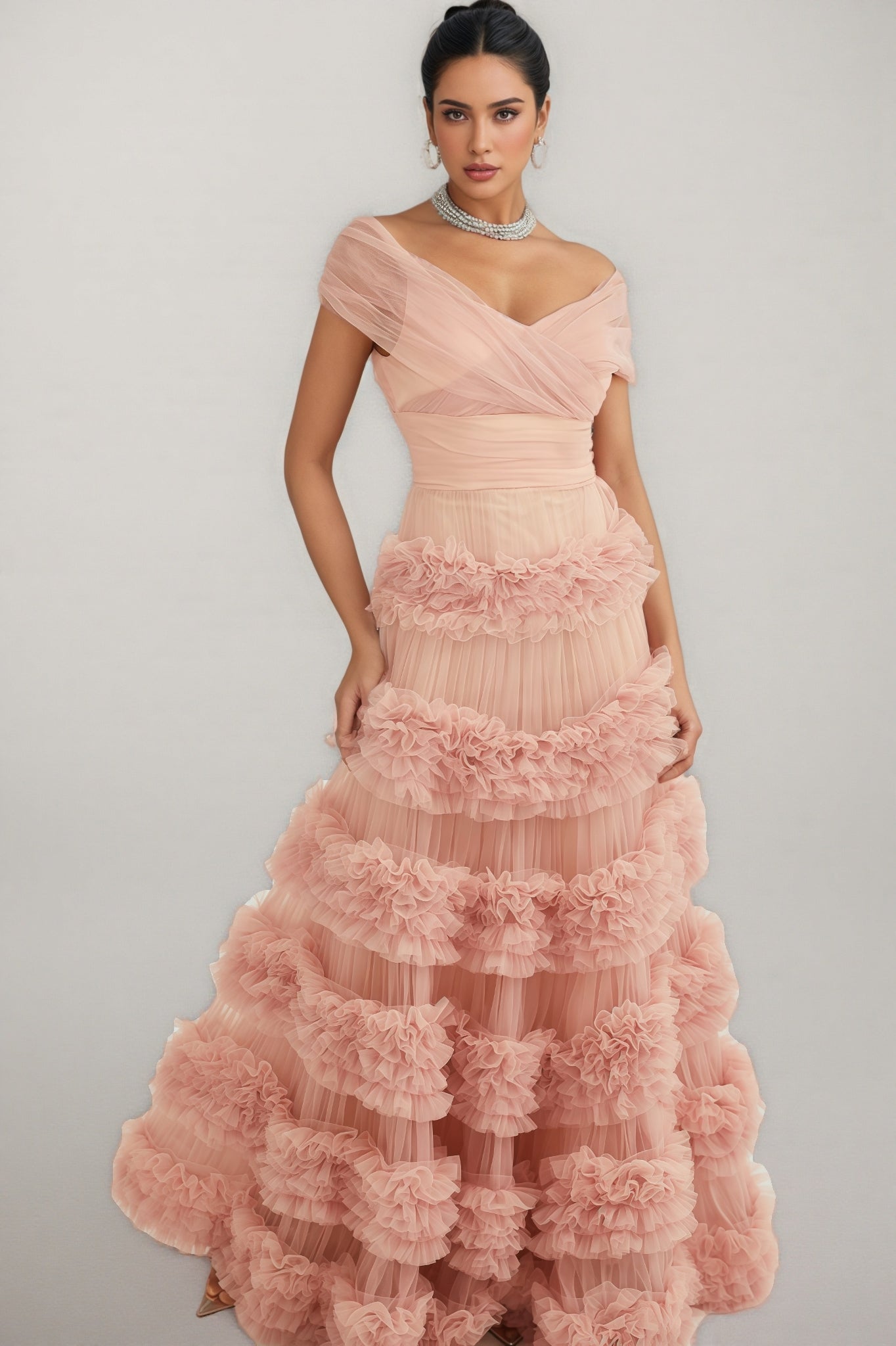 Quinly Pink Tiered Maxi Dress