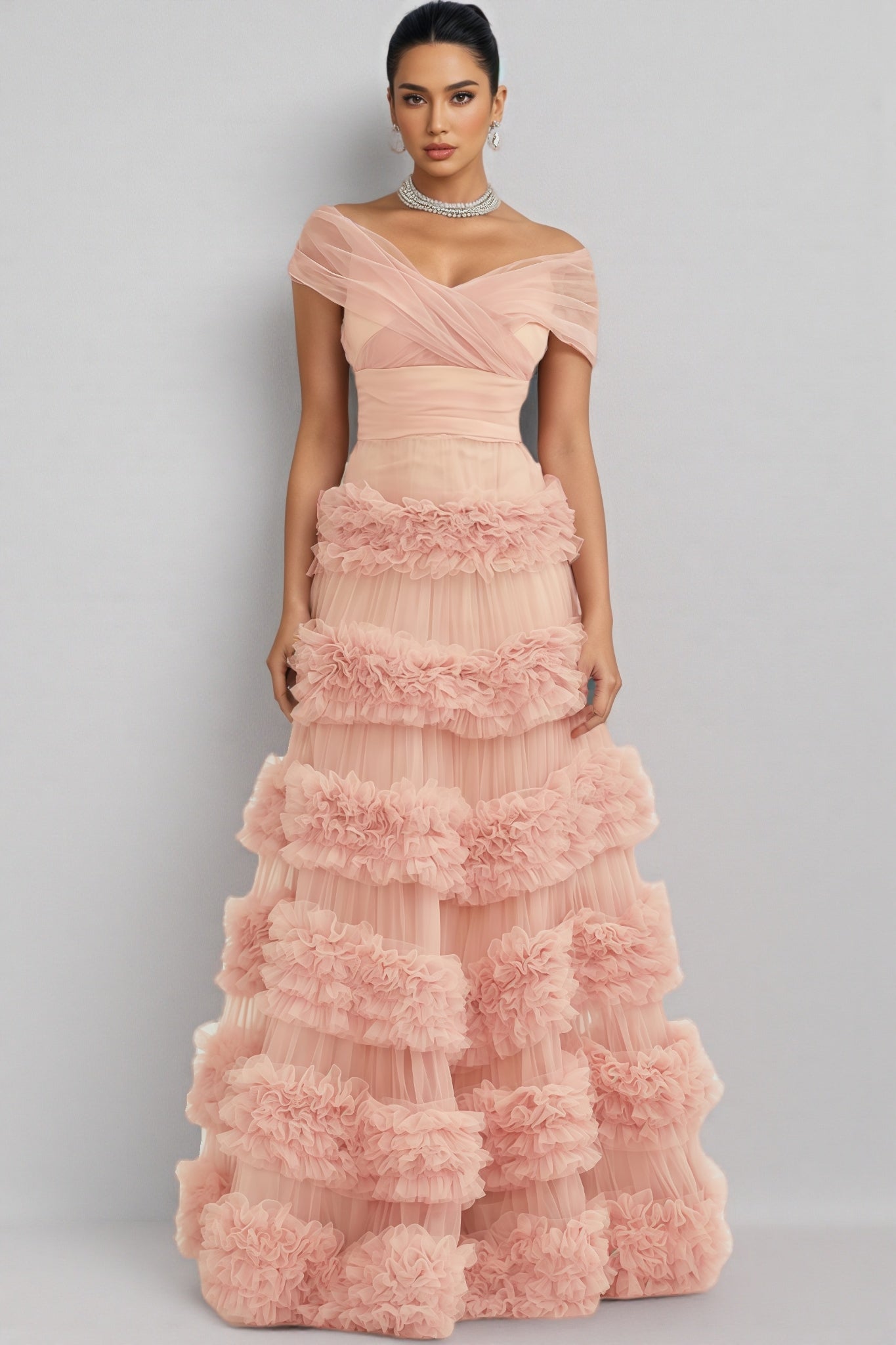 Quinly Pink Tiered Maxi Dress