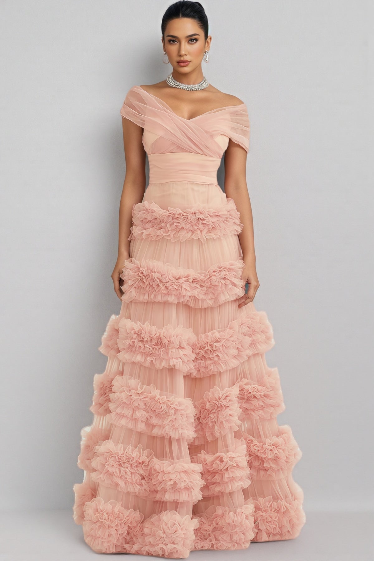 Quinly Pink Tiered Maxi Dress