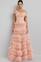 Quinly Pink Tiered Maxi Dress