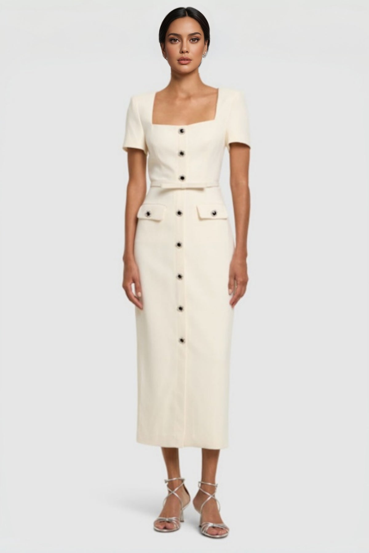 Angelse Crepe Button Midi Dress