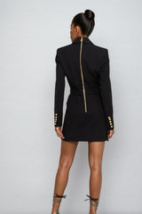 Freye Black Belted Metal Button Mini Dress