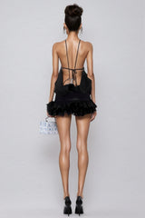 Faitd Black Strapless Backless Mini Dress