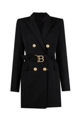 Freye Black Belted Metal Button Mini Dress