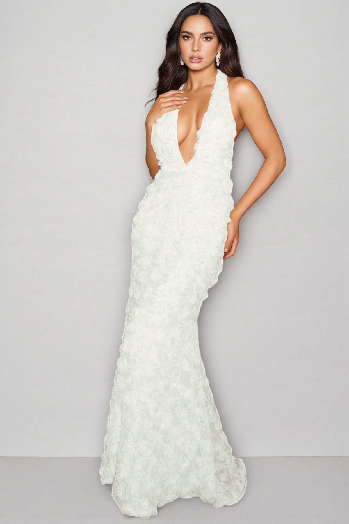 Dorirs Deep V 3D Floral Maxi Dress
