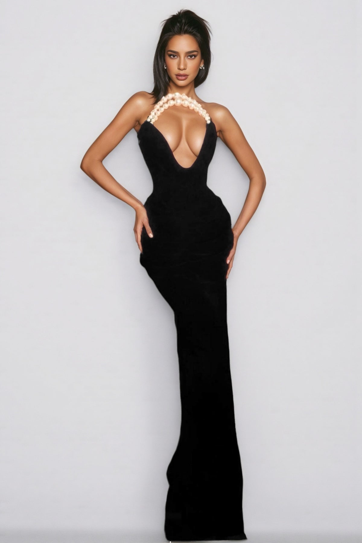 Elza Pearls Sheath Maxi Dress
