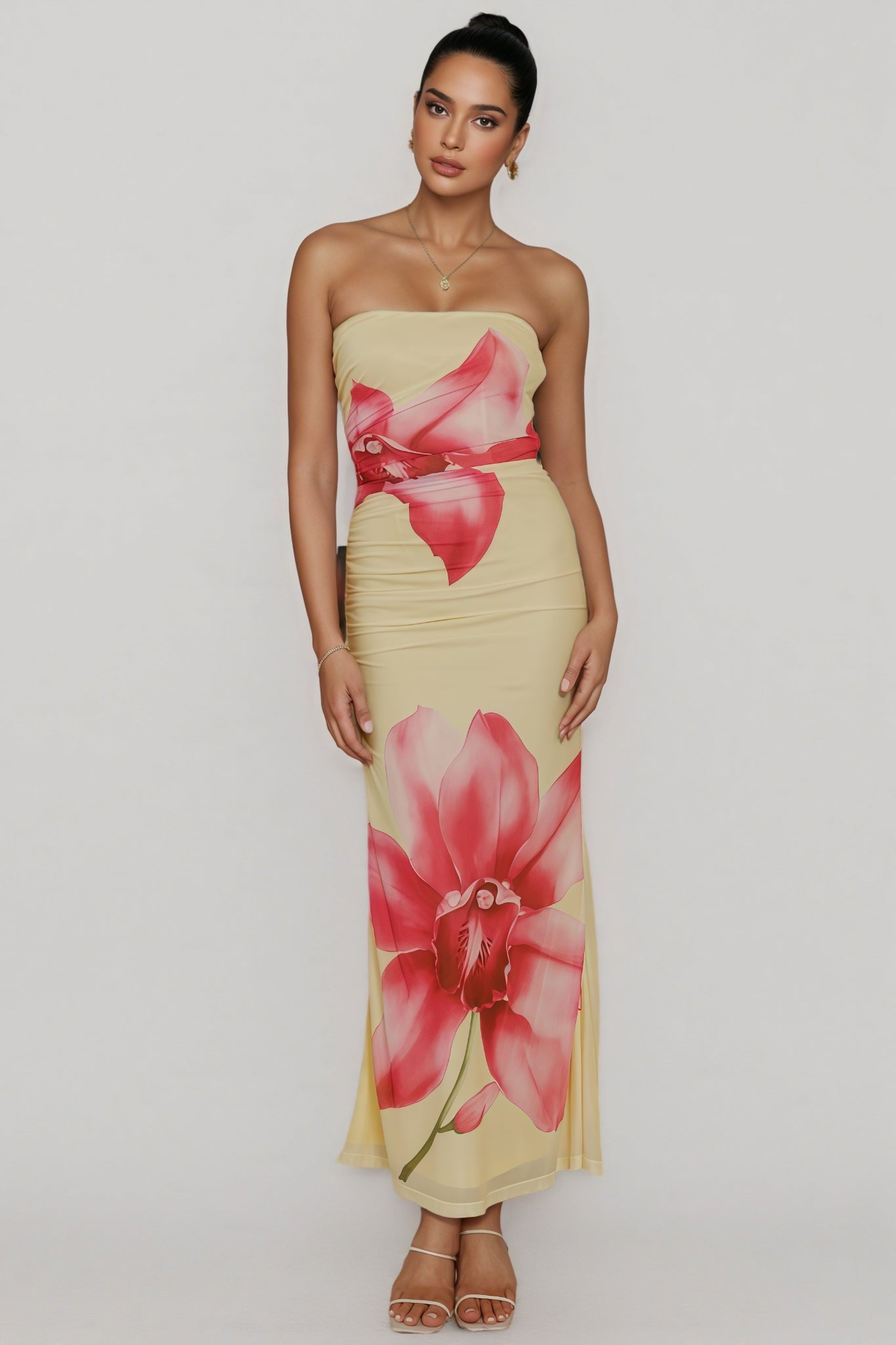 Austen Strapless Yellow Printed Maxi Dress