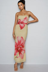 Austen Strapless Yellow Printed Maxi Dress
