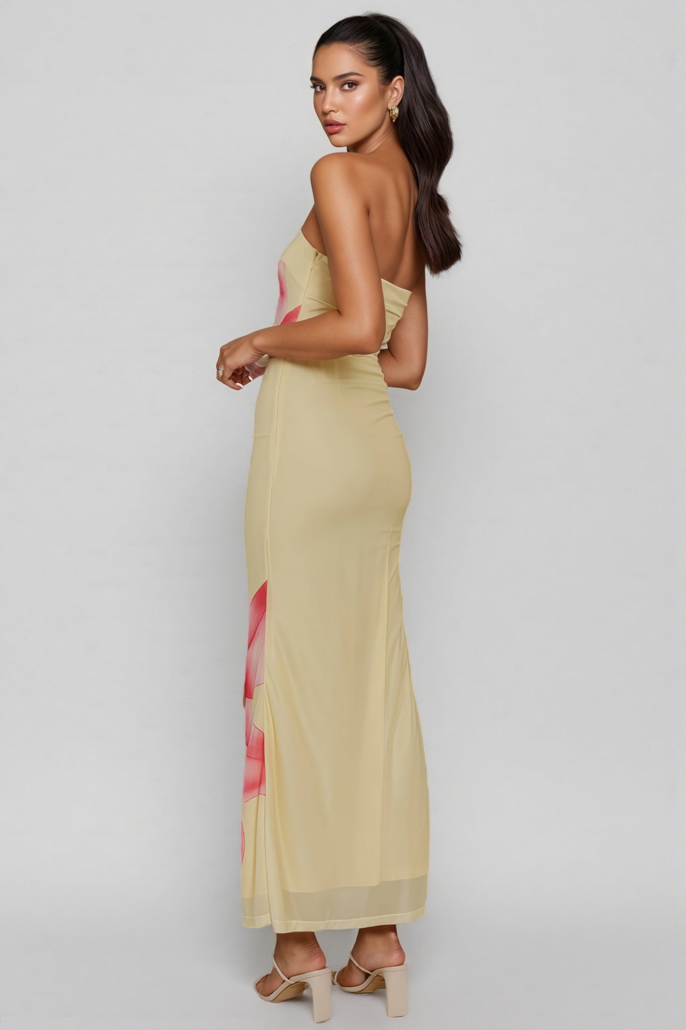 Austen Strapless Yellow Printed Maxi Dress