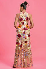 Hella Sleeveless Embroidery Flowers Maxi Dress