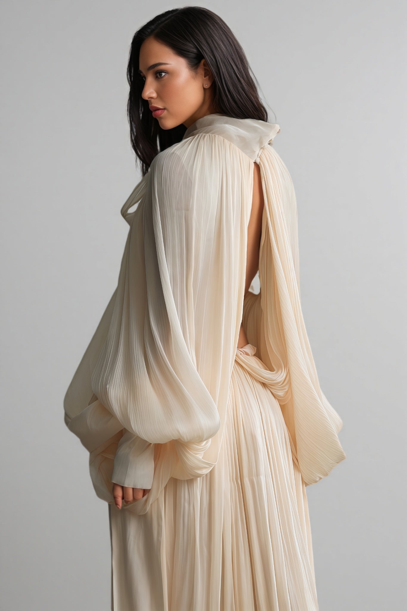 Elizabeth Tie Neck Puff Sleeve Maxi Dress