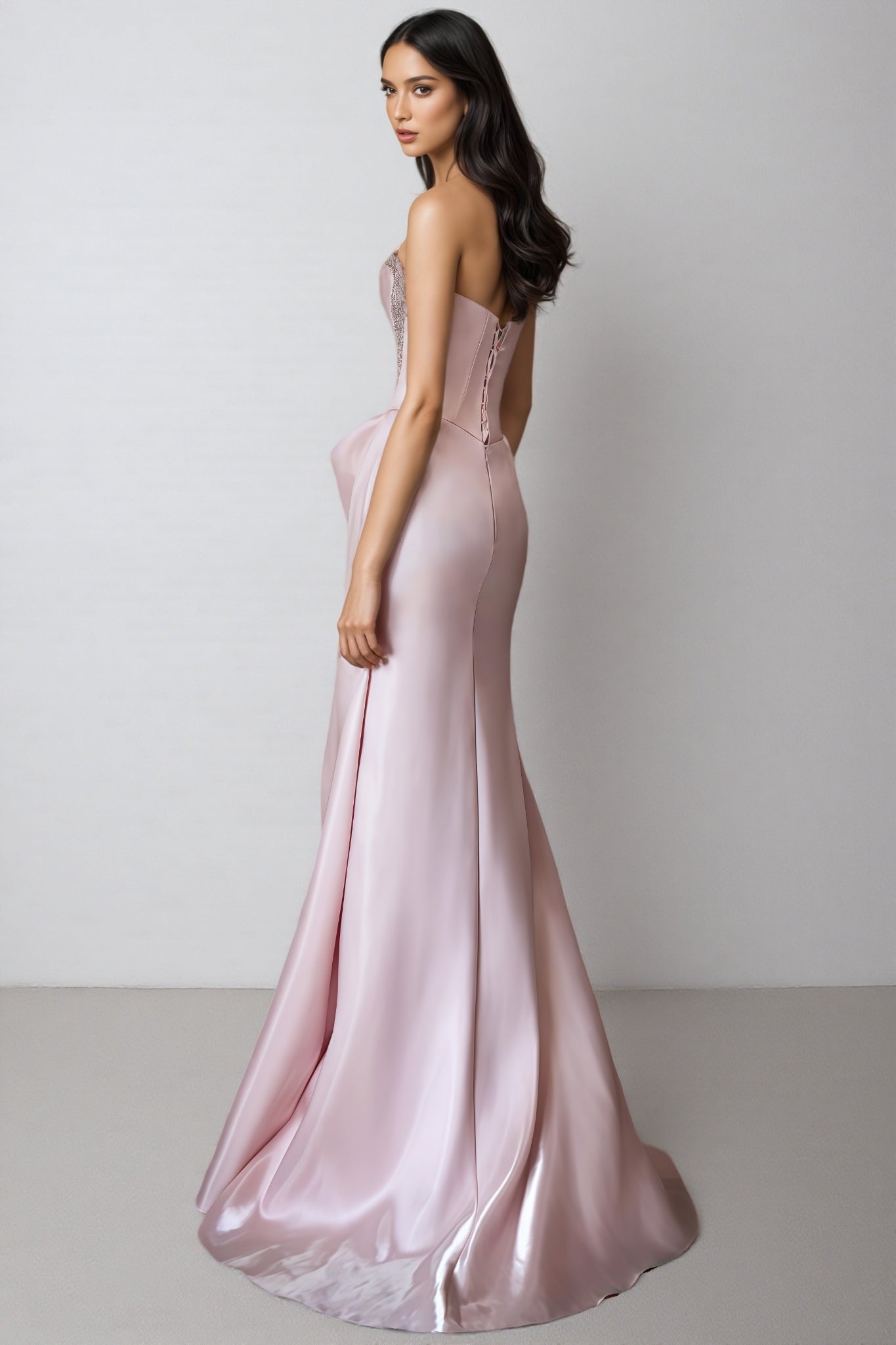Lyriclr Pink Rhinestone Strapless Maxi Dress