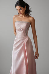 Lyriclr Pink Rhinestone Strapless Maxi Dress