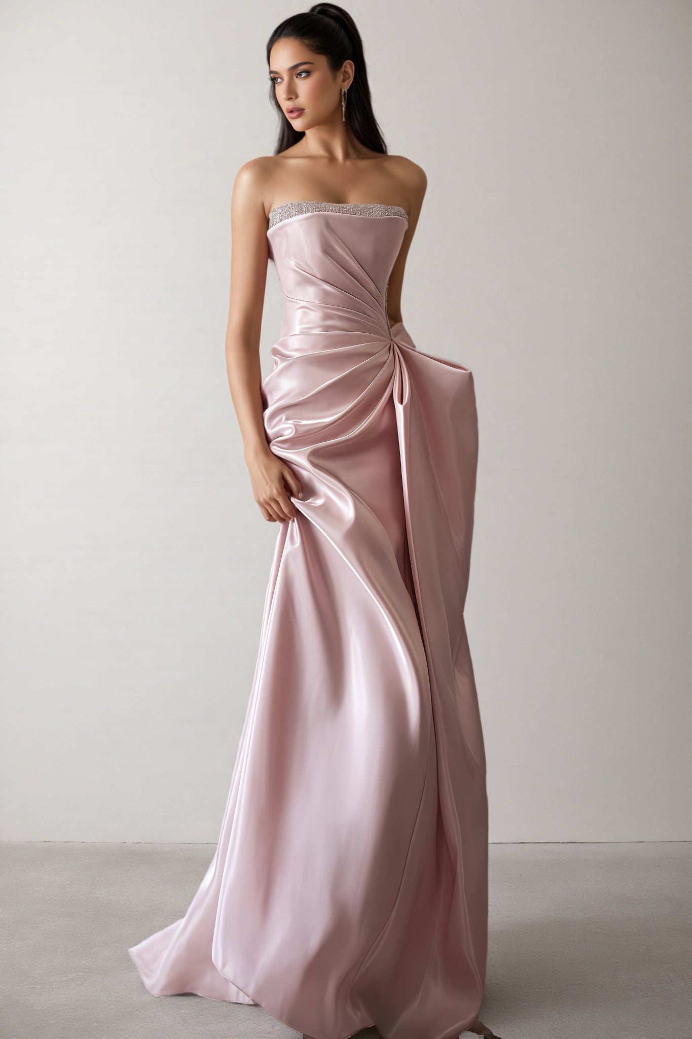 Lyriclr Pink Rhinestone Strapless Maxi Dress