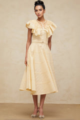 Bren Ruffle V-Neck Midi Dress