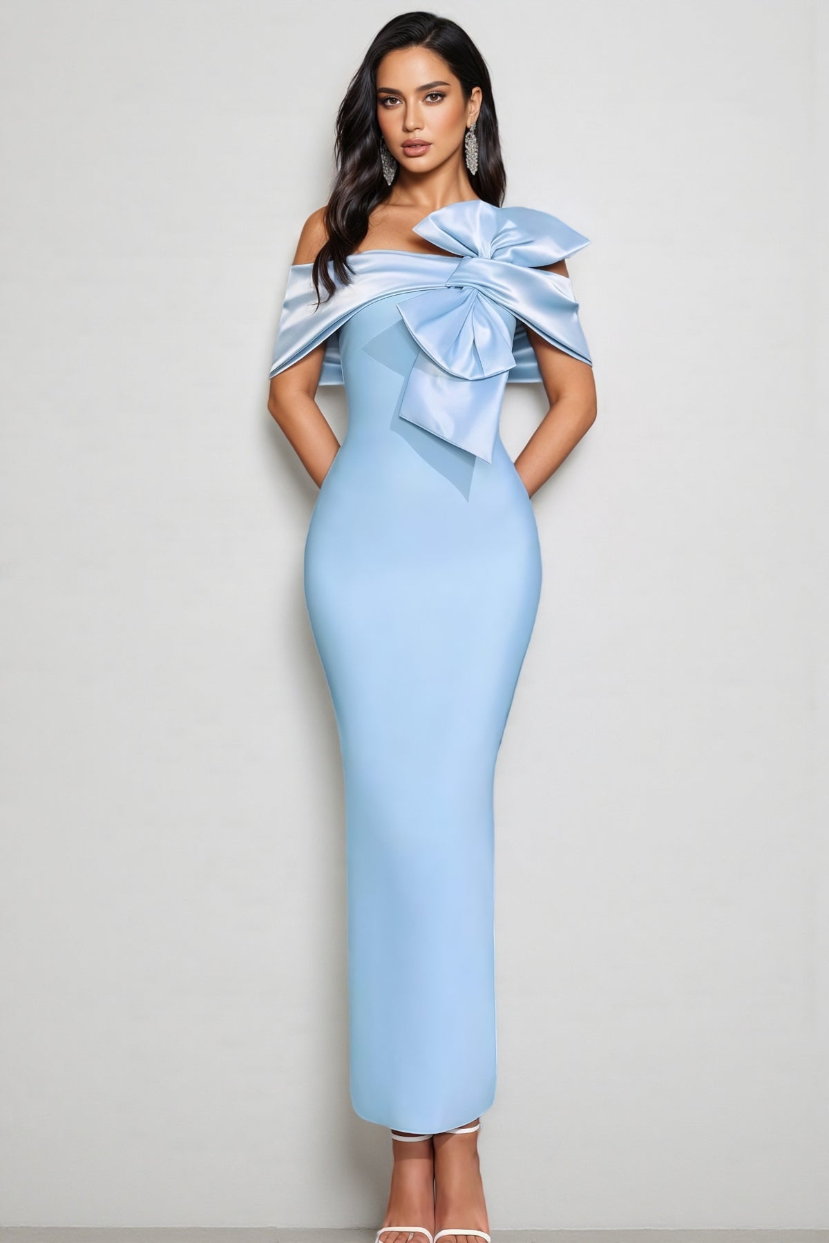 Esmed Blue Bow Split Maxi Dress
