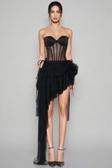 Wenrey Strapless Lace-Up Midi Dress Set