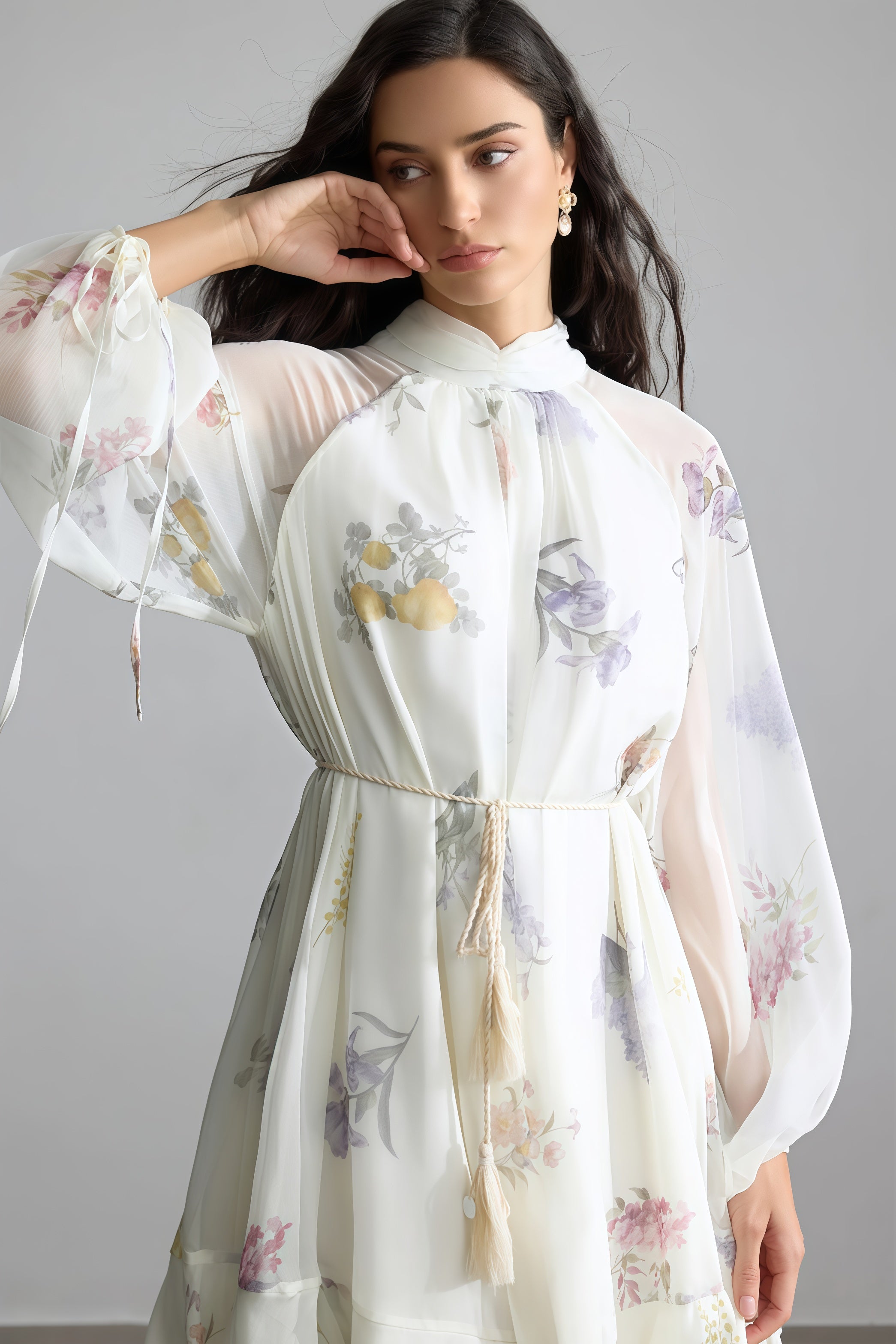 Nadim Floral Print Puff Sleeve Maxi Dress