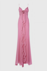 Xinia Pink 3D Flower Backless Maxi Dress