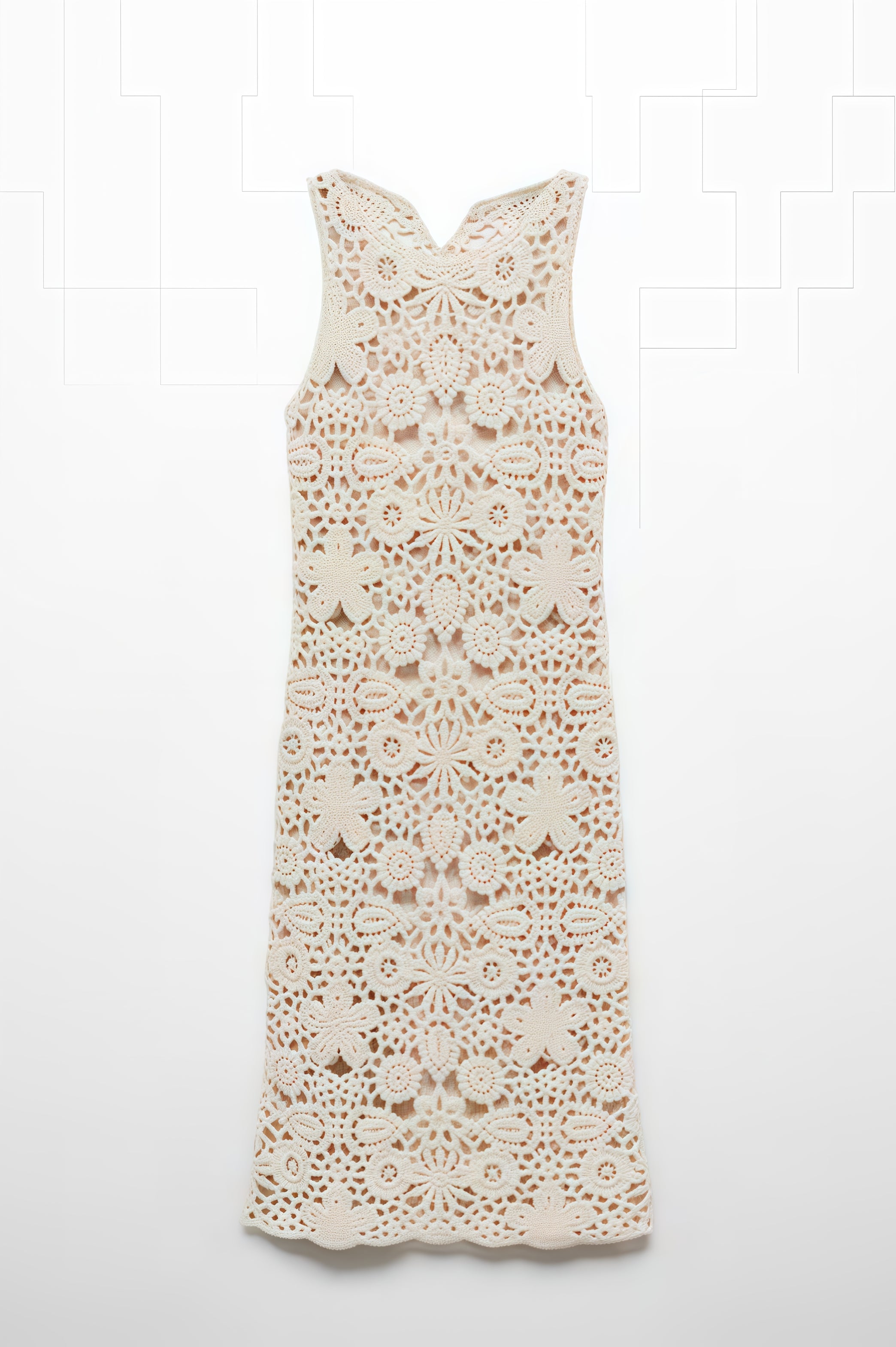 Sorenl Beige Openwork Midi Dress