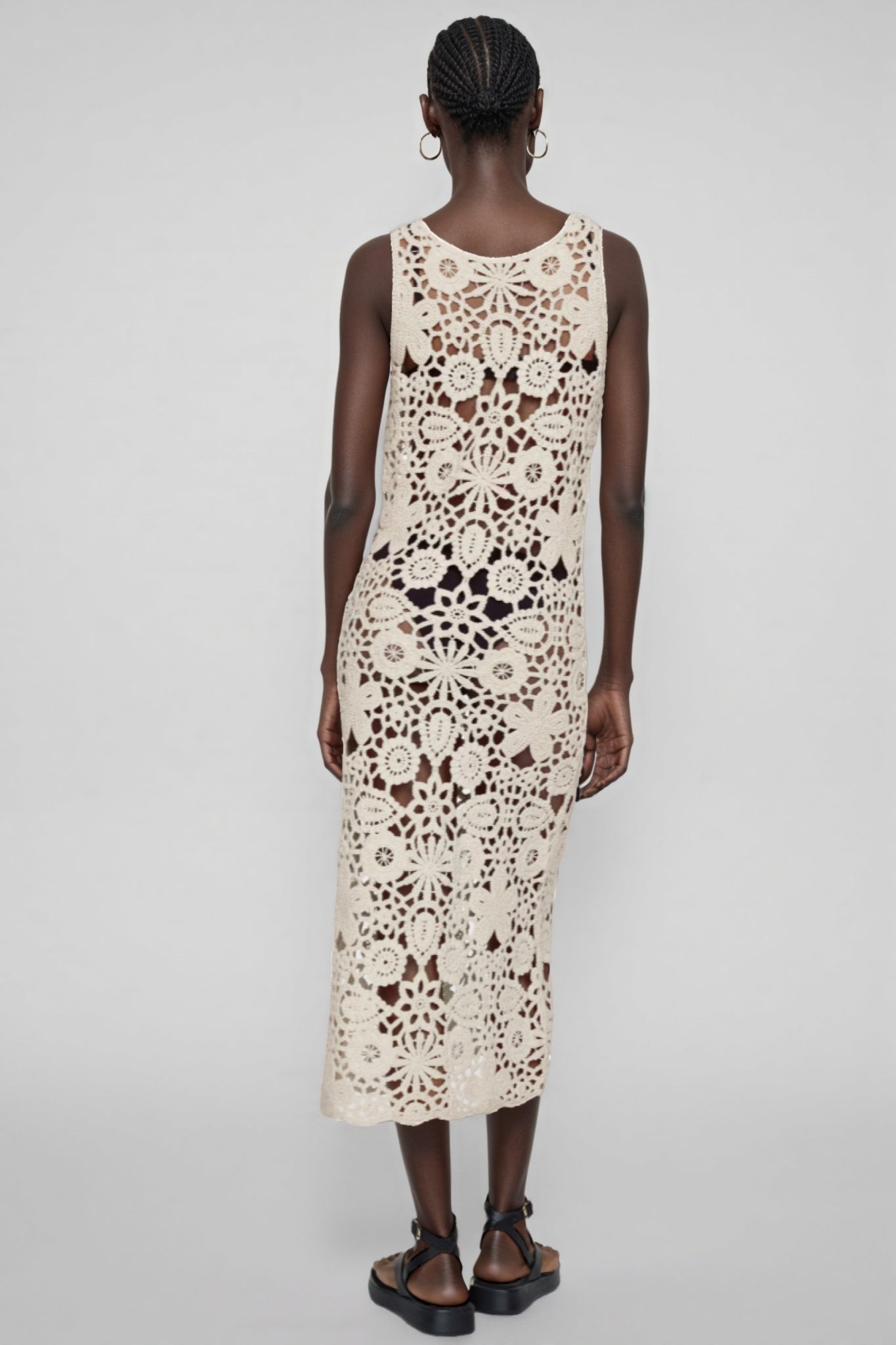 Sorenl Beige Openwork Midi Dress