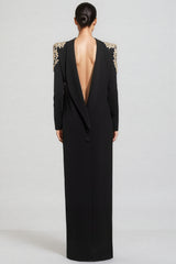Luned Beaded Rhinestone Backless Maxi Dress