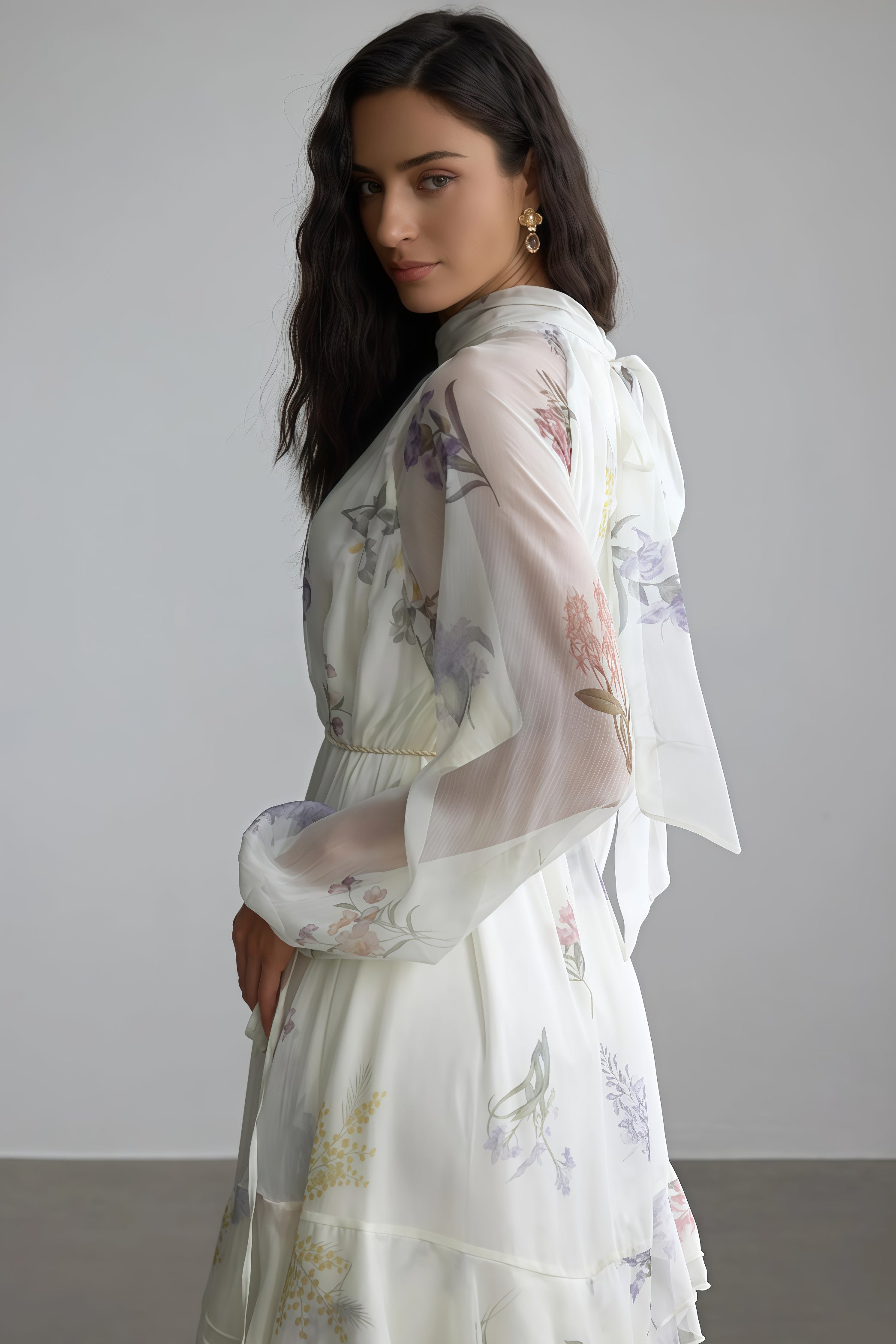 Nadim Floral Print Puff Sleeve Maxi Dress