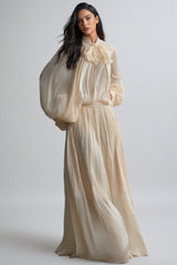 Elizabeth Tie Neck Puff Sleeve Maxi Dress