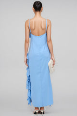 Zoie Blue Sleeveless Ruffle Midi Dress