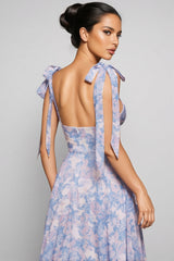 Zadiey Blue A-Line Floral Printed Maxi Dress