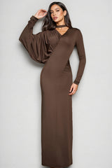 Nyx V-neck Brown Maxi Dress