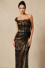 Ezgi One Shoulder Corset Lace Maxi Dress