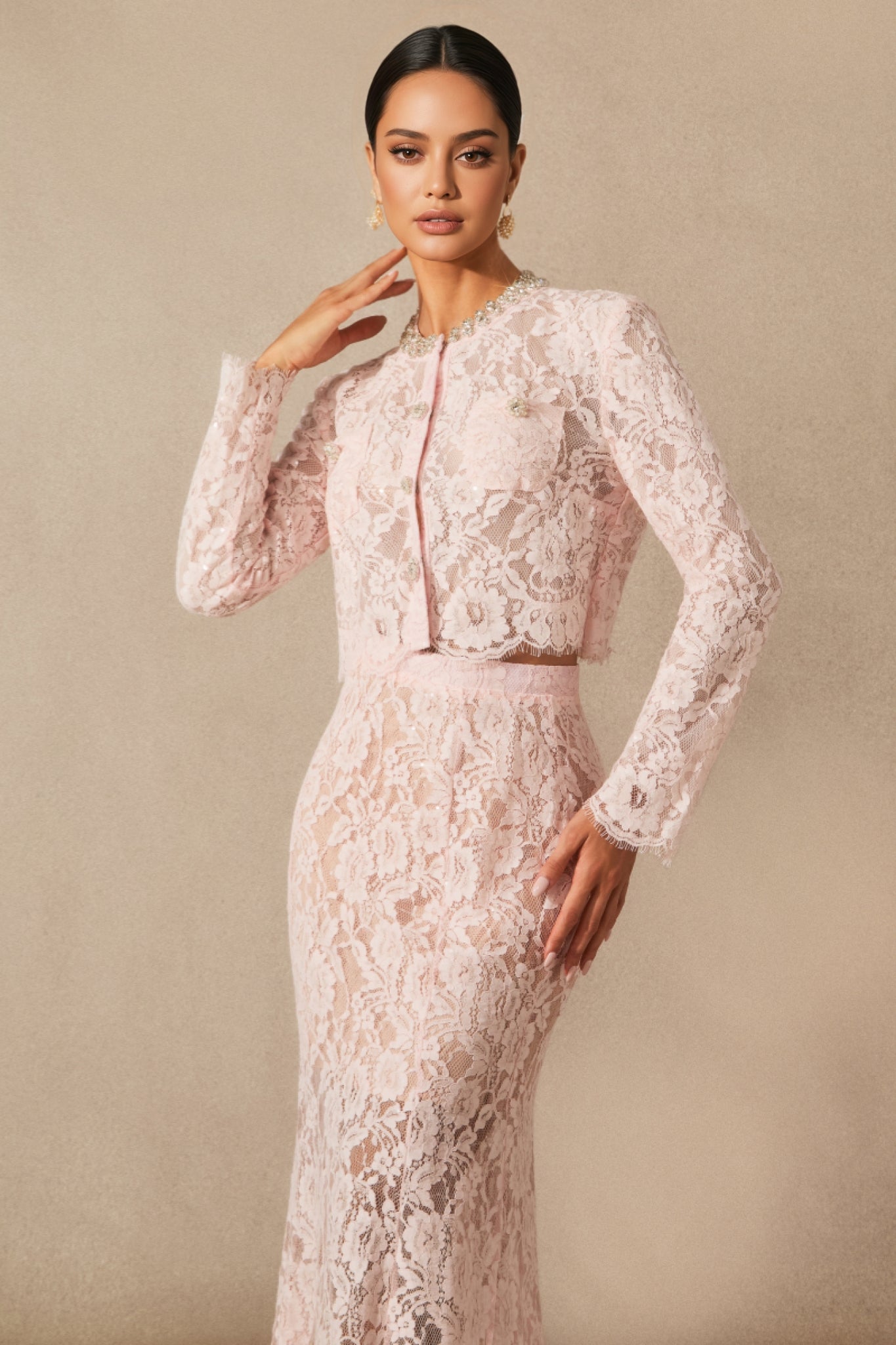 Islay Long Sleeve Floral Lace Midi Dress Set