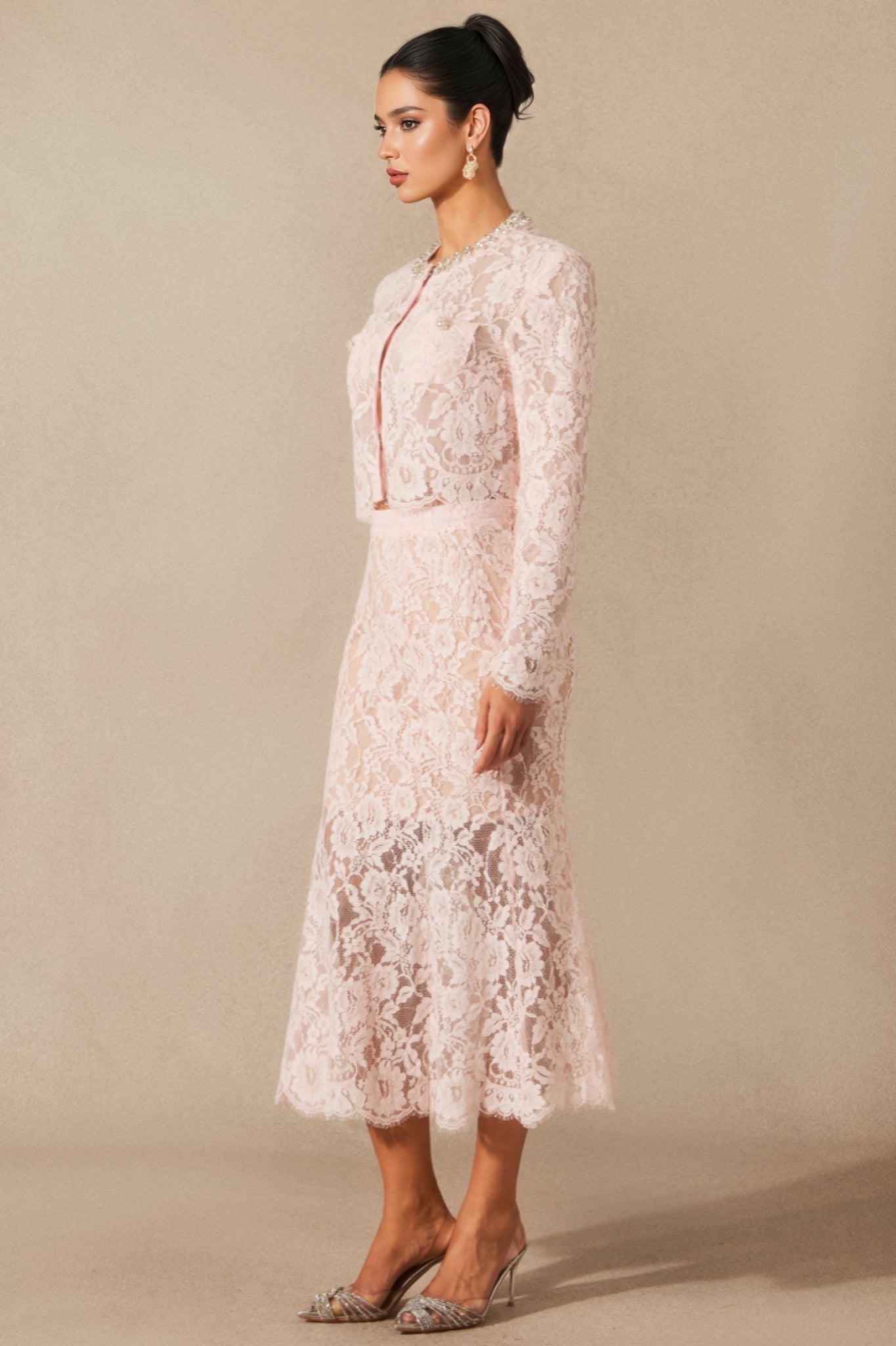 Islay Long Sleeve Floral Lace Midi Dress Set