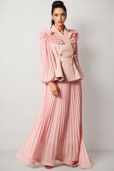 Sorel Double Breasted Pleated Maxi Dress Set