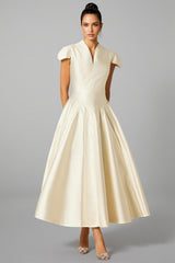 Aurelia Cap Sleeve V-Neck Satin Midi Dress