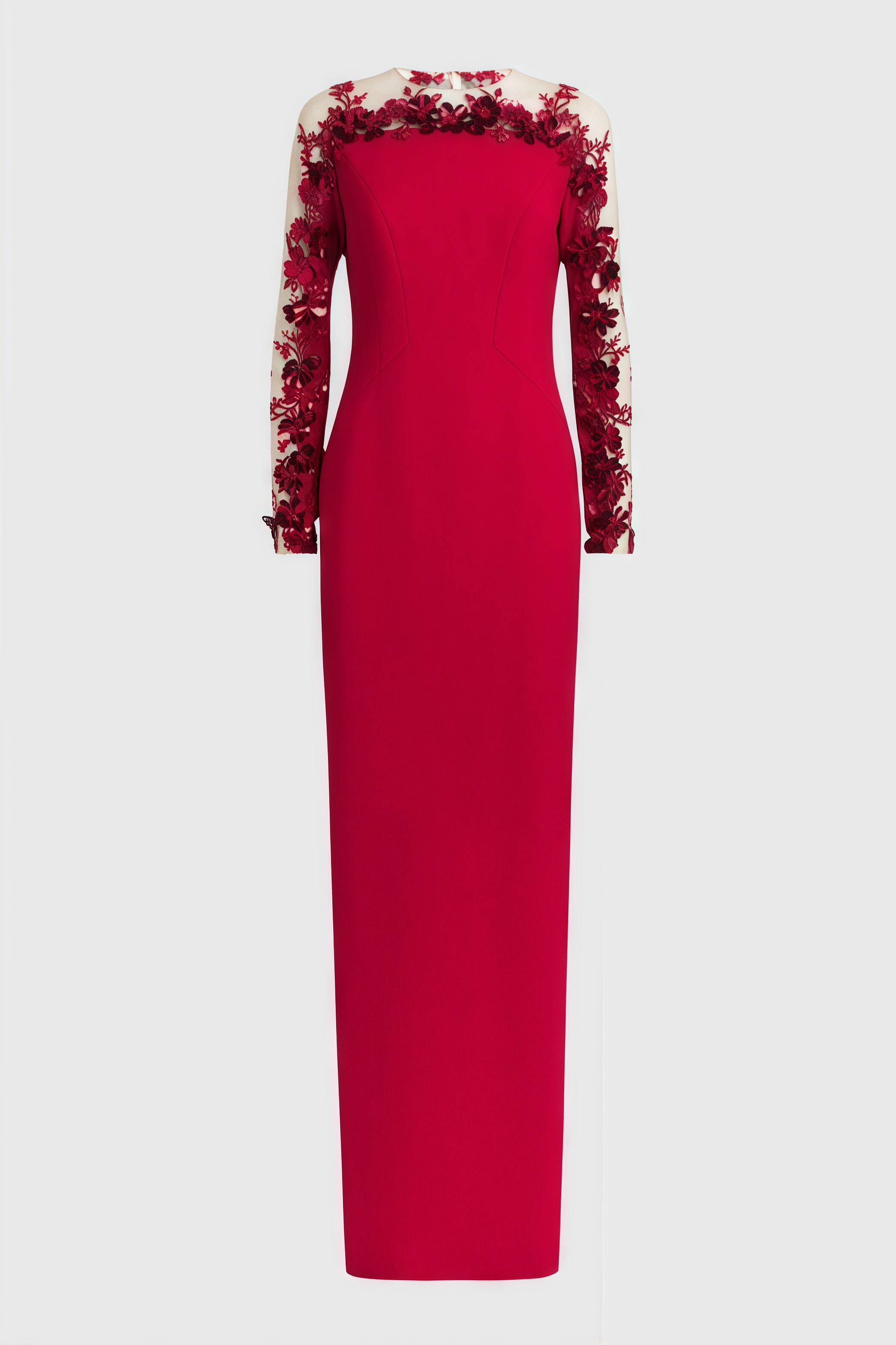 Thety Red 3D Floral Mesh Maxi Dress